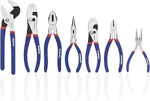 Workpro 7-Piece Pliers Set, Pliers Tool Set With Comfort Grip, Blue - Groove Joint Plier, Long Nose Pliers, Slip Joint Pliers, Linesman Plier, Diagonal Pliers For Diy & Home Use