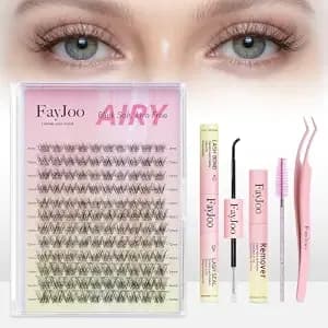 Wispy Natural Lash Clusters Kit Diy Eyelash Extensions With Clear Band Waterproof 8-16mm C-Curl Individual Lashes With Bond & Seal, Tweezers, Remover For Beginners