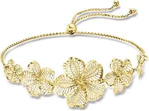 Ross-Simons 18kt Gold Over Sterling Openwork Flower Bolo Bracelet