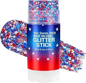 4th Of July Glitter Stick, Patriotic Hair Face Glitter Makeup For Women - Red White And Blue Accessories, 4th Of July Decorations, Usa Flag Makeup For Independence Day 250 Anniversary Memorial Day