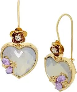 Betsey Johnson Womens Stone Heart Dangle Earrings