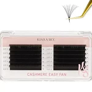 Kiara Sky Lash Premium Cashmere Easy Fan Lash Extensions - Soft Semi-Matte Natural Finish - Fans Like Butter - For Professional Eyelash Extensions Use Only - Black, (D-0.07-14mm)