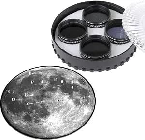 Celestron Moon Filter Set – Neutral Density & Sky Glow Filters – Moon Map - Complete Moon Filter Kit With Moon Map, Reduce Glare, Improve Lunar Contrast, Fits 1.25" Telescope Eyepieces