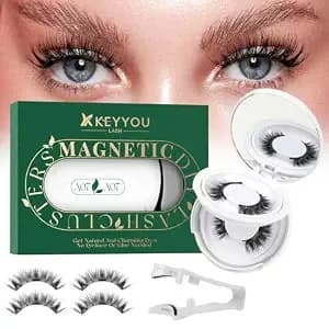 Keyyou Reusable Magnetic Eyelashes 2 Pair With Applicator No Glue Needed 3d Natural Magnetic Lashes, Easy To Apply & Long Lasting For Daily Use & Events(a07+a07)