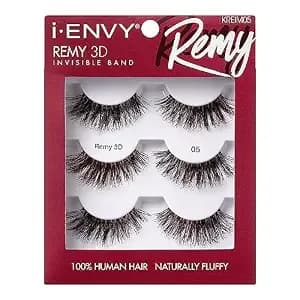 I-Envy False Lashes, Remy 3d Lashes Value Pack 100% Human Hair Natural Fluffy Wispy Invisible Band Seamless Look Reusable Eyelashes (05)