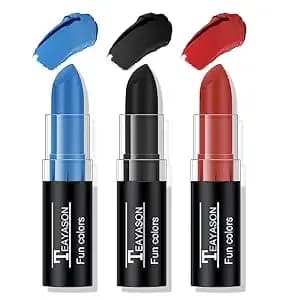 3 Colors Blue Black Red Face & Body Paint Stick, Eye Black Baseball Sticks For Baseball/Football/Halloween Accessories Vampire/Joker/Clown Makeup Cream Easy To Blend