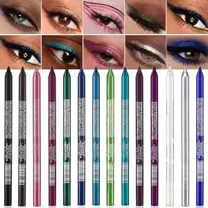 15 Pcs Colorful Eyeliner Pen Set, Waterproof Metallic & Pearl Glitter Eyeliner Kit, Smudge-Proof Multipurpose Eye & Lip Liner Shadow Pencils With Shimmer For Party, Halloween, Cosplay Makeup