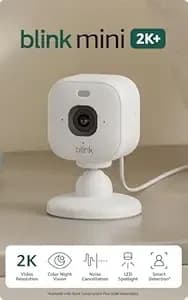 Blink Mini 2k+ (Newest Model) – Plug-In Home & Pet Indoor Security Camera With 2k Video Resolution, Night Vision, Enhanced Audio, Motion Detection – 2 Cameras (White)
