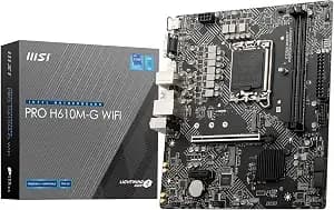 Msi Pro h610m-G Wifi Motherboard, Micro-Atx - Supports Intel Core 14th, 13th And 12th Gen Processors, Lga 1700 - ddr5 Memory Boost 5600mhz/Max, Pcie 4.0 x16 Slot, M.2 gen3, Wi-Fi 6e, Bt 5.3