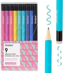 Grabie Erasable Gel Pens, 9 Medium Point 0.7 Mm Pens, Classic - Heat-Sensitive Erasable Ink, Clean Erasing, Smooth Writing, Vibrant Assorted Colors, Twist-Up Design, Drawing, Journaling