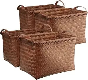 Brownlily Handwoven Clothes Basket Laundry Hampers Large Wicker Storage Baskets For Shelves Blankets Closet Storage Bins Car Bedroom Bathroom Organizers And Storage Bath (Pack Of 4, Brown)