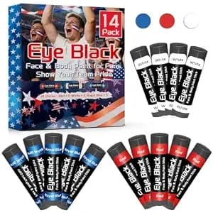14 Pack Red White Blue Eye Black For Football, Baseball & Softball - Sports Face Paint For Athletes, Fans, Team Spirit, Pep Rallies, Patriotic Events And Usa-Themed Celebrations