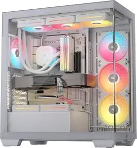 Corsair 3500x Lx Rgb Link Panoramic Mid-Tower Pc Case – 3x Pre-Installed Fans, High Airflow, Spacious Interior, Gpu Anti-Sag, Reverse Connection Motherboard Compatible – White