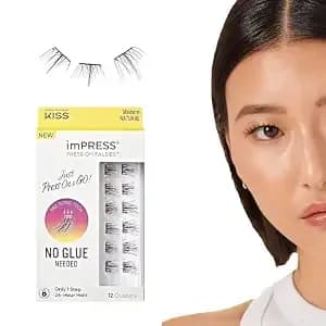 Kiss Impress Falsies Press On Self Adhesive Eyelashes, 12mm-14mm Natural Volume Press On Lashes, Black, No Glue Needed, Invisible Band, 12 Lash Clusters - Modern