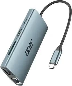 Acer Usb C Hub With 4k Hdmi, 9-In-1 Laptop Docking Station With 1080p Vga - Usb C To Ethernet Adapter With 5gbps 3×Usb-A Data Transfer, 100w Max Pd Port, Sd/Tf Card Reader For Macbook, Acer, 0.65ft