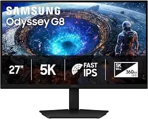 Samsung 27" Odyssey g8 (g80hf) Gaming Monitor - 5k Resolution, Fast Ips - 180hz, Dual Mode Qhd 360hz, 218 Ppi, Dp 2.1, hdr10+ Gaming, 1ms, Gsync Compatible, Has/Tilt/Swivel/Pivot Stand ls27hg802efxza