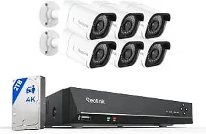 Reolink 8ch 4k/8mp Security Camera System With 2tb Hdd rlk8-800b6 - 6pcs H.265 Bullet Wired Poe Cameras Outdoor, Smart Person Vehicle Detection, 8ch Nvr Recorder For 24-7 Recording