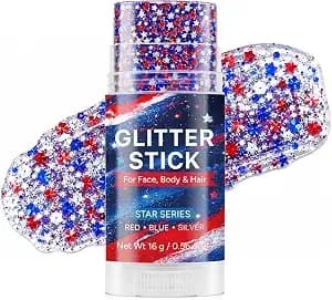 Face & Body Glitter Stick, High Pigment Shimmer Makeup Stick For Hair, Face And Body, Sweat Proof Festival Glitter For Raves, Concerts, Costume Parties & Halloween, Red Blue Silver