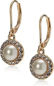 Anne Klein Women'S White Pearl Halo Drop Earrings, Size: 0