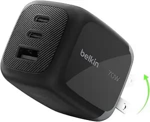 Belkin 3-Port Usb C Charger Block 70w, Multi-Port Gan Wall Charger W/ 2x Usb C Ports & 1x Usb A Port, Fast Charging For Macbook, Iphone 17, Ipad Pro, Samsung Galaxy s26, Google Pixel 10, & More