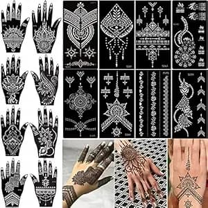 Xmasir 16 Sheets Temporary Henna Tattoo Kit, Reusable Tattoo Stencils Sets Indian Arabian Temporary Tattoo Templates Kit For Body Hand Art
