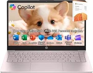 Hp Laptop 2026 Edition With Copilot Ai, 8gb Ram, 256gb Ssd + 128gb Ufs, Intel Processor, Long Battery Life, Lightweight, 1 Year Office 365, Windows 11 Home S For Students & Office, Type-C Hub, Pink