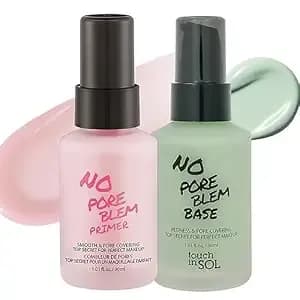 Touch In Sol Best Korean Primer Duo – No Poreblem & Redness Correcting Base – Perfect For Oily Skin & Redness Neutralization – 1.01 Fl.Oz Each (30ml)