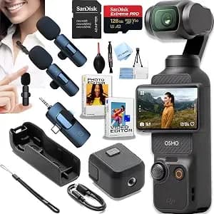 Dji Osmo Pocket 3, Vlogging Camera, 4k/120fps Vlog Camera, 3-Axis Stabilization, Face/Object Tracking, + 128gb Memory, 2pc Mic, Software + More (Podcast Vlogging Bundle)