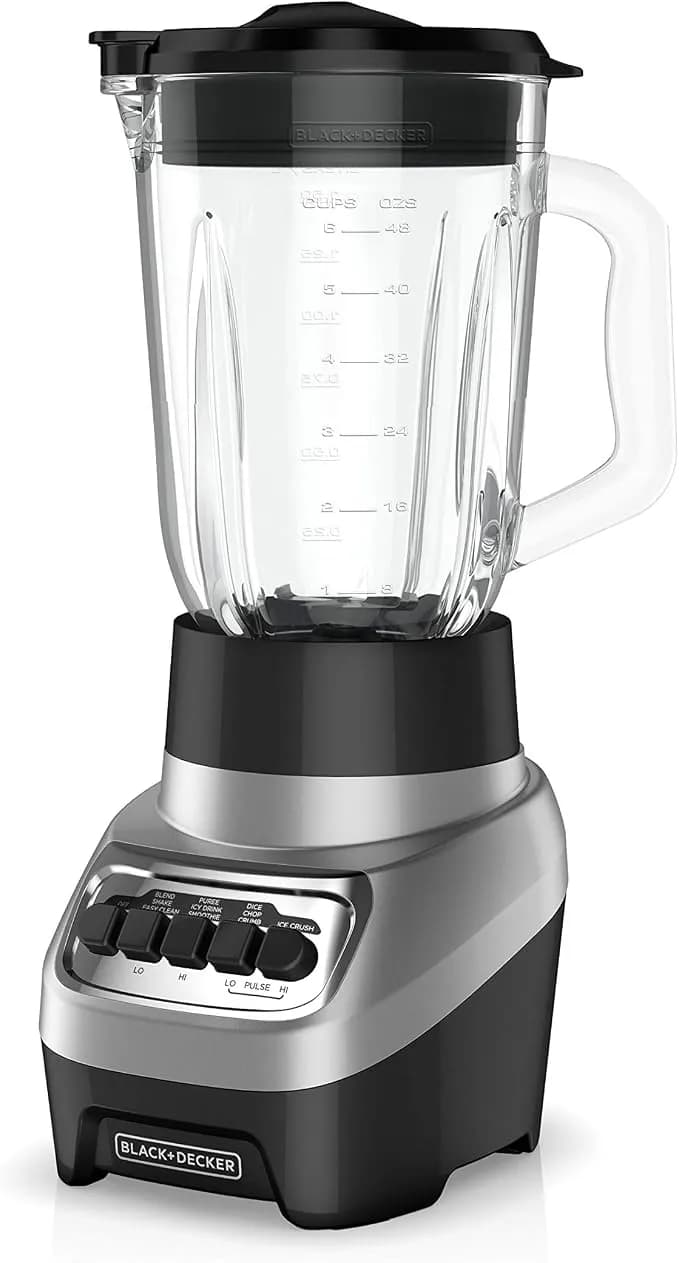 Black+Decker Powercrush Multi-Function Blender With 6-Cup Glass Jar, 4 Speed Settings, Silver