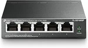 Tp-Link Tl-sg1005p, 5 Port Gigabit Poe Switch, 4 Poe+ Ports @65w, Desktop, Plug & Play, Sturdy Metal W/ Shielded Ports, Fanless, Qos & Igmp Snooping