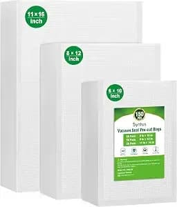 Syntus 150 Pcs Vacuum Sealer Bags For Food, 8x12+11x16+6x10, Bpa Free - Precut Bags, 50 Quart + 50 Gallon + 50 Pint, Sous Vide Microwave Freezer Safe, Food Vacuum Storage, For All Vacuum Sealers