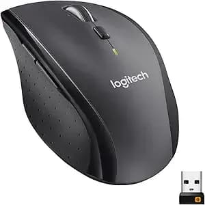 Logitech m705 Marathon Full Size 2.4 Ghz Wireless Mouse - Black - Hyper-Fast Wheel, Usb-A Nano Receiver, 5 Customizable Buttons, Windows Mac Linux Compatible, Certified For Chrome