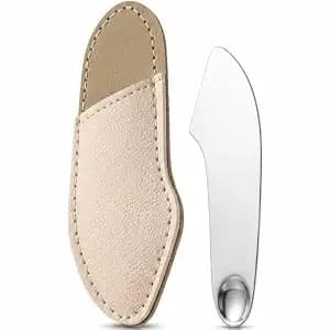Balacoo Makeup Spatula Stainless Steel Cosmetic Mixing Spatula For Foundation Blush Eye Shadow And Lip Color 3.54in Mini Beauty Tool With Leather Sleeve