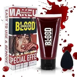Immetee Fake Blood Gel, Sfx Blood Gel With Stipple Sponge, Sfx Fake Blood Makeup Kit, Halloween Coagulated Stage Blood Specail Effects Makeup Face Body Paint. 55g