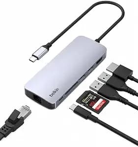 Belkin Usb-C Hub 6 In 1 100w Pd 4k Hdmi, Ethernet & Sd - Pass-Through Charging, 2 Usb-A Ports, Gigabit Ethernet, Sd Card Slot, Compatible With Neo Macbook, Ipad Pro, And Xps