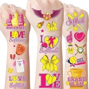 Softball Temporary Tattoo Stickers - 180 Pcs Softball Birthday Party Favors Decorations Supplies Cute Baseball Sports Themed Fake Tattoos For Club Team Sports Gift School Prizes Rewards