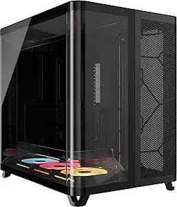 Corsair Air 5400 Lx-R Rgb Icue Link Triple-Chamber Mid-Tower Panoramic Pc Case – 3x Pre-Installed Reverse-Rotor Lx-R Rgb Fans, Low-Noise, High Airflow Ducts, Reverse Motherboard Support – Black