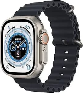 Apple Watch Ultra [Gps + Cellular 49mm] Titanium Case With Midnight Ocean Band, One Size (Renewed)