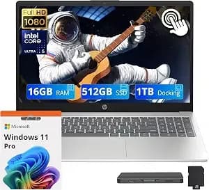 Hp 15.6" Fhd Touchscreen Laptop, Intel Ultra 5 125h, 16gb ddr5, 1.5tb Storage (512gb Ssd+1tb Docking Station Set), Intel Arc Graphics, Numeric Keypad, Hd Webcam, Wi-Fi 6, Windows 11 Pro, Silver