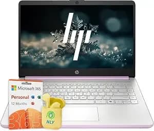 Hp 14" Hd Business & Student Laptop Computer With 1-Year Office 365, Quad-Core Intel Processor, Windows 11 Laptop 4gb Ram 128gb Ufs, Nly Earphones, Honey Lavender