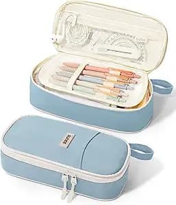 Sunee Cute Pencil Case, Aesthetic Pen Pouch, Colored Large Pencil Bag With Zipper, Kawaii Stationery Storage And Organizer, School Supplies For Teen And Adult Girls, Blue