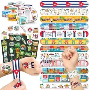96 Pcs Cuba Party Favors Set – 72 Pre-Cut Temporary Tattoos & 24 Slap Bracelets, Perfect For Havana Nights, Cultural Festivals & Travel-Themed Celebrations