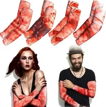 Eurzom 4 Pairs Zombie Party Sleeves, Halloween Arm Temporary Tattoo Sleeve - Zombie Arm Sleeves, Zombie Costume, Zombie Accessories, For Women Scar Men Halloween Party Stage Performance, Polyester