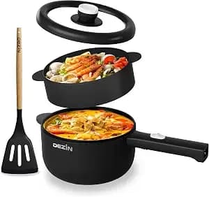 Dezin 2l Hot Pot Electric, Non-Stick Electric Pan, 700w Adjustable Power - Electric Pot For Cooking/Steak/Egg/Fried Rice/Ramen/Soup, Portable Pot For Dorm/Rv/Family/Travel/Camping, Include Spatula