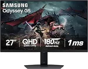 Samsung 27-Inch Odyssey g50d Series Qhd Fast Ips G-Sync Compatible Gaming Monitor, 1ms, Vesa Displayhdr 400, 180hz, Amd Freesync, Adjustable Stand, Eye Saver Mode, ls27dg500enxza