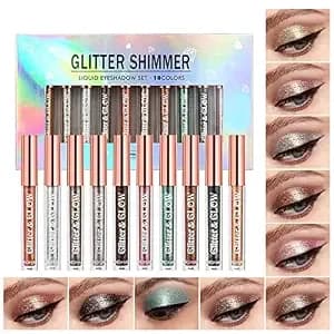 10 Colors Liquid Glitter Eyeshadow Set, Waterproof Long Lasting Shimmer - Sparkling Metallic Finish, Waterproof Formula, Quick Drying Liquid Texture, Long Lasting Wear, Perfect For Glam Eye Looks