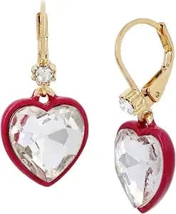 Betsey Johnson Stone Heart Lever Back Earrings