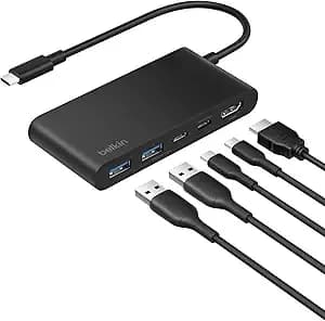 Belkin Usb C Hub, 5-Port Hub With 4k Hdmi Display @ 60hz, 100w Power Delivery, Fast Data Transfer 5gbps, Usb C Multiport Adapter For Ipad Pro, Chromebook, Neo Macbook Accessories With Hdmi 2.0 Port
