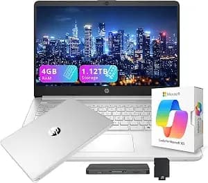 Hp Stream 14" Hd Laptop With Ai Copilot For Student & Business, Intel Processor n150, 4gb Ram, 1.12tb Storage (128gb Ufs + 1tb Docking Station), 1 Year Office 365, Wi-Fi 6, Win 11, Natural Silver