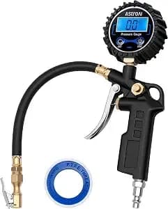 Astroai Digital Tire Pressure Gauge With Inflator 3-250 Psi Fits 1/4" Npt - Heavy Duty Air Chuck & Compressor Accessories With Quick Connect Coupler, Backlit Lcd, 0.1 Display Resolution, 1pack Standard